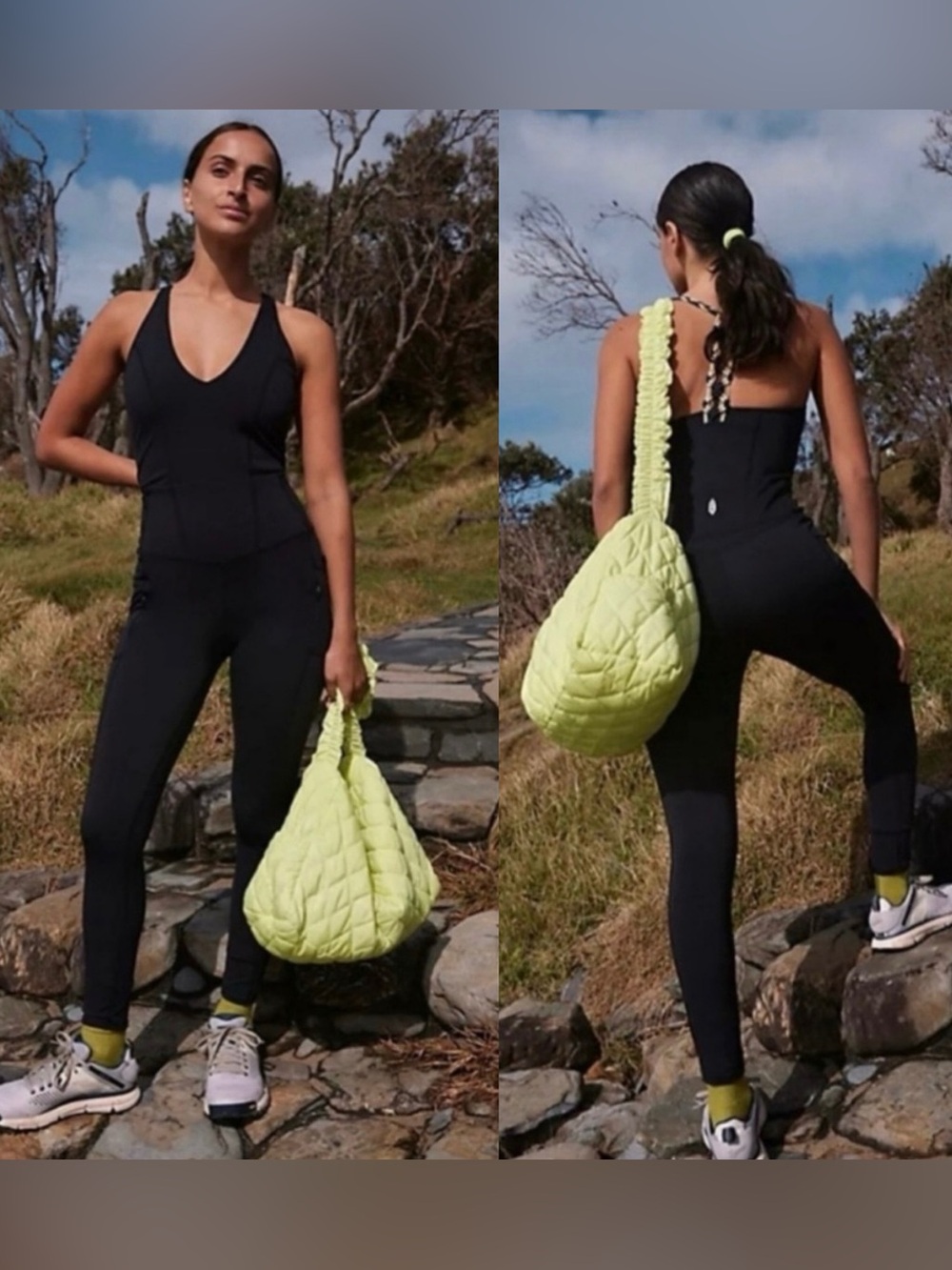FP Movement Go The Distance Black V‑Neck Performance Onesie Jumpsuit. Size M